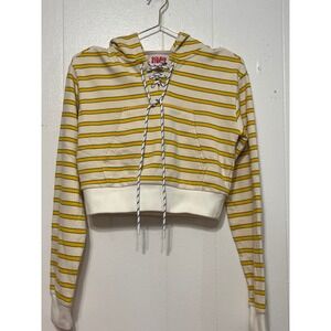 SOLID & STRIPED Cropped Hoodie Lace Up Neck Yellow Stripe XS